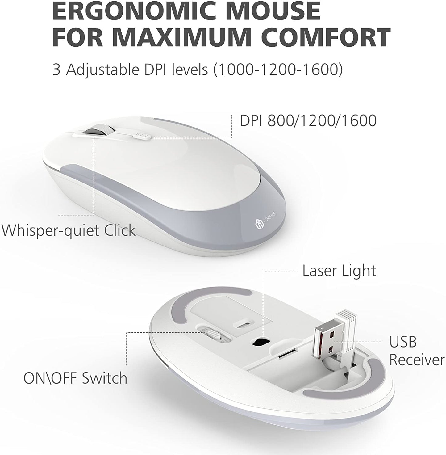 iClever GK03 2.4GHz 17 x 5 Inch Wireless Rechargeable 280mAh Keyboard and Mouse Combo with Windows and Mac Compatibility GK-03 GK 03 (SILVER)