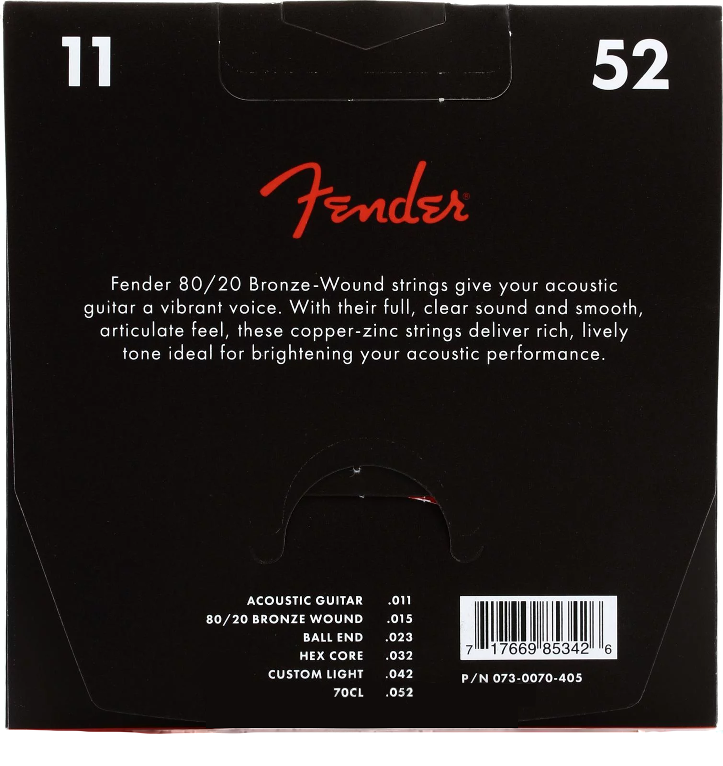 Fender 80/20 6-String Bronze Acoustic Guitar Strings with Ball-Ends (Available in Custom Light and Extra Light Gauge)