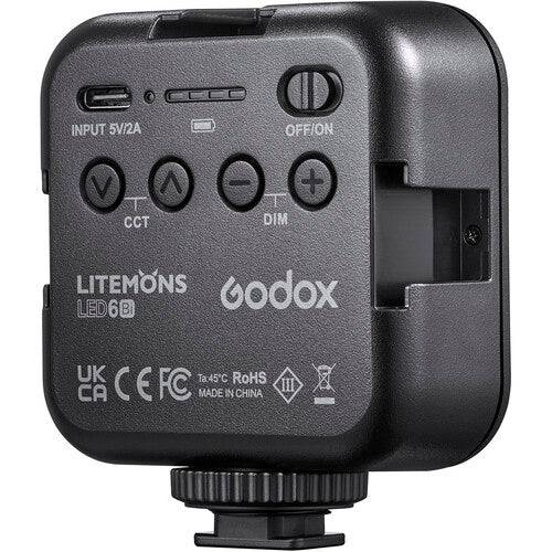 Godox LED6Bi Litemons Bi-Color Pocket Sized LED Video Light (3200 to 6500K) 1800mAh Lithium Battery