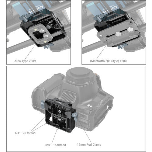 SmallRig Universal Camera Baseplate with 15mm Light Weight Support (LWS) Rod Clamp | Model - 3357