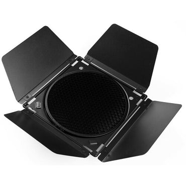 Godox BD-04 Four Leaf Barndoor Kit with Honeycomb Grid and 4 Basic Color Filters for Lighting and Photography