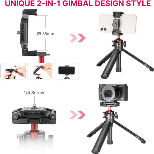 Ulanzi 2469 MT-41 2 in 1 Adjustable Mini Tripod with 4 Sections Extendable Function and Cold Shoe Mount Design Perfect for Livestream, Vlogging and Video Shooting