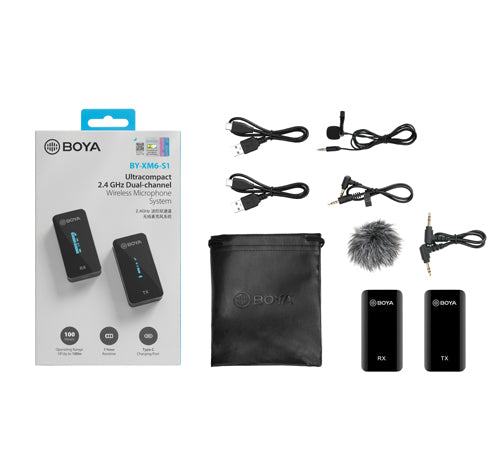 Boya by-XM6 S1 2.4Ghz Wireless Microphone System Wireless Transmitter & Receiver Perfect for Livestreaming, Vlogging, Interview and Recording