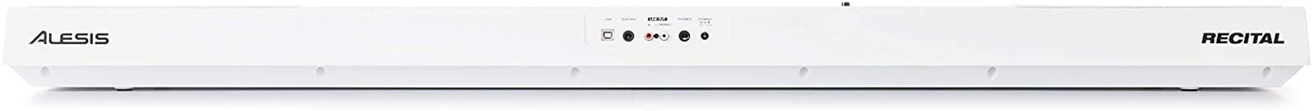 Alesis Recital Stage Piano, 88 Key Digital Electric Piano Keyboard with Semi Weighted Keys, Power Supply, Built-In Speakers, White