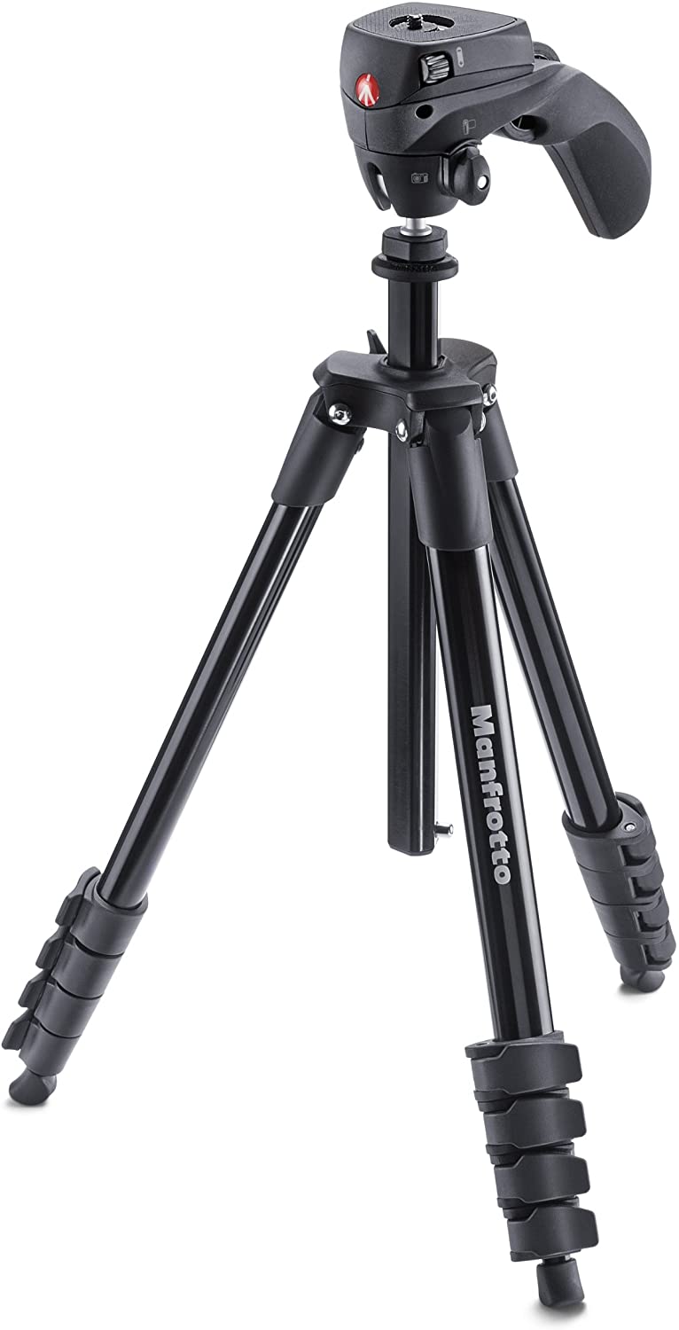 Manfrotto MKCOMPACTACN-BK Compact Action Aluminum 3.3Lb Tripod for Vlogging, Photography (Black)