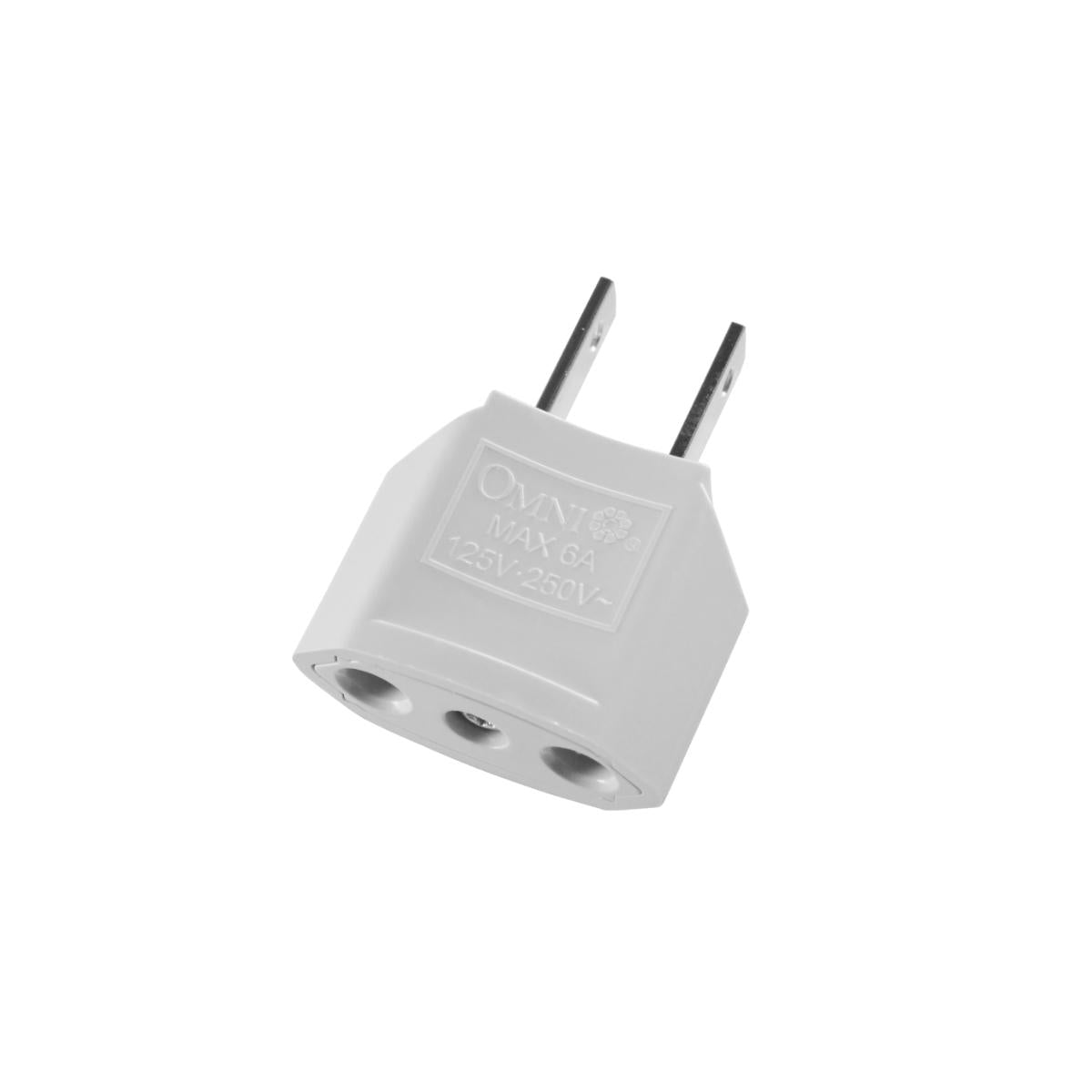 OMNI Regular Adapter EU Round Pin to US Flat Socket 6A 220V for Electronics and Appliances | WRA-001
