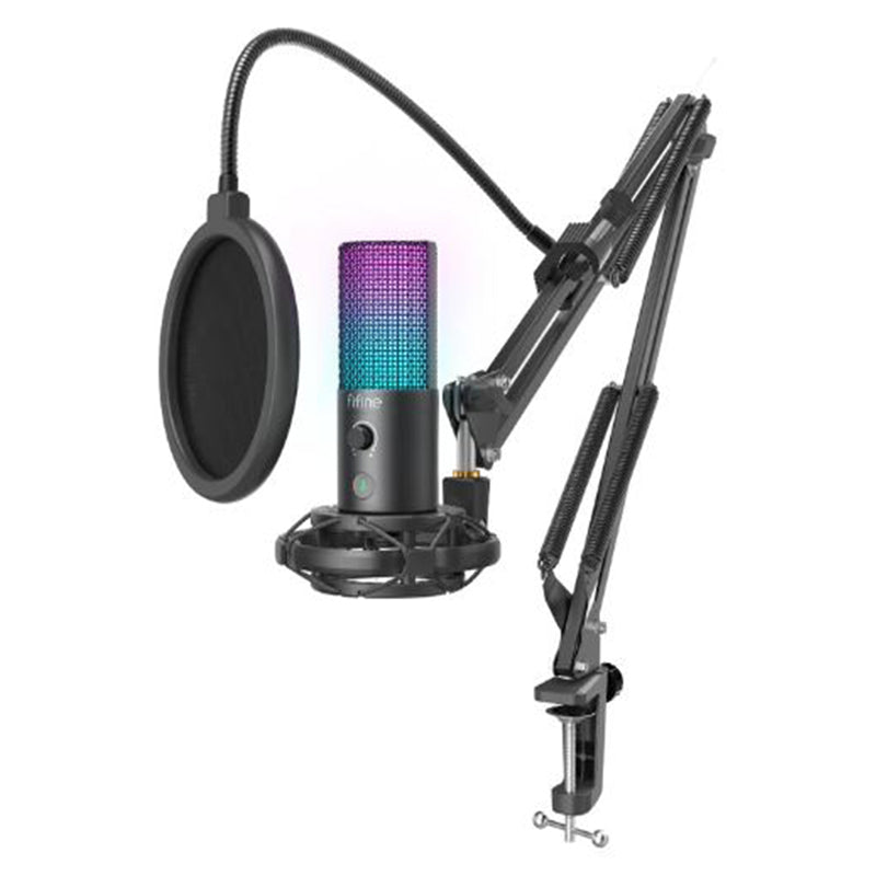 FIFINE USB Gaming PC Microphone for Streaming Podcasts, AmpliGame RGB  Computer Condenser Desktop Mic, Cardioid Pattern for  Video, Plug  and
