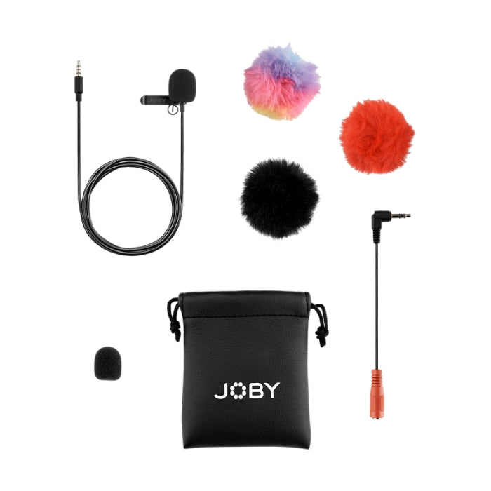 JOBY Wavo Lav Mobile Clip-On Omnidirectional Condenser Lavalier Lapel Microphone with 3.5mm TRS / TRRS Output, Faux Fur Windscreen, Carrying Pouch for Cameras and Smartphones | 1716