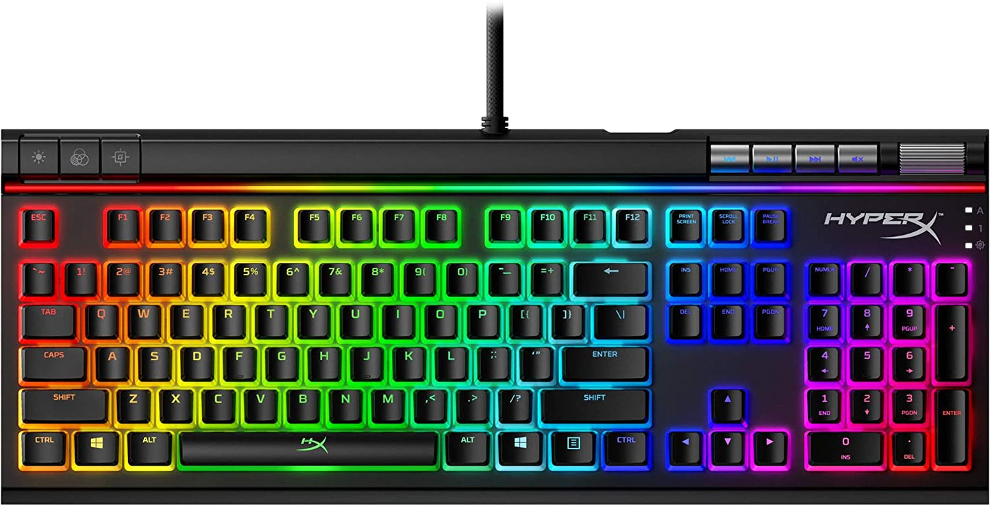 HyperX HKBE2X-1X-US/G Alloy Elite 2 Mechanical Gaming Keyboard ABS Pudding Keycaps, Media Controls, RGB LED Backlit Linear Switch, HyperX Red