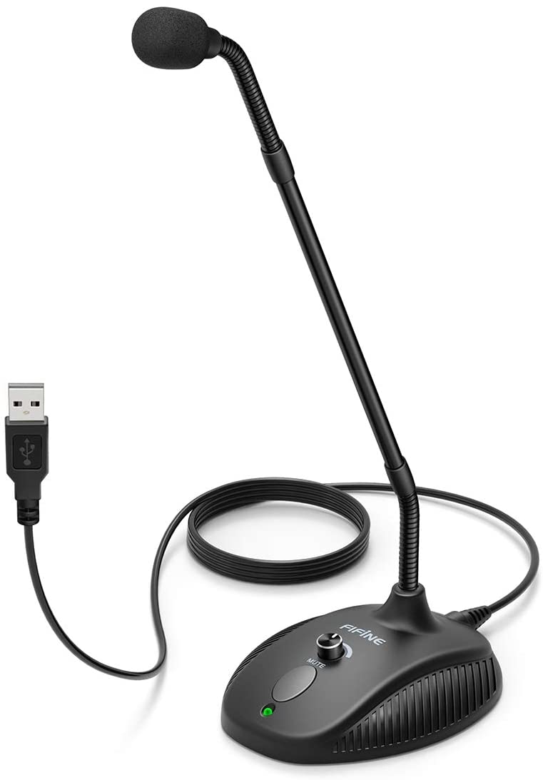 Fifine K052 Desktop Gooseneck Microphone Mute Button with LED Indicator,USB Microphone for Windows and Mac Ideal for Gaming Streaming YouTube Podcast