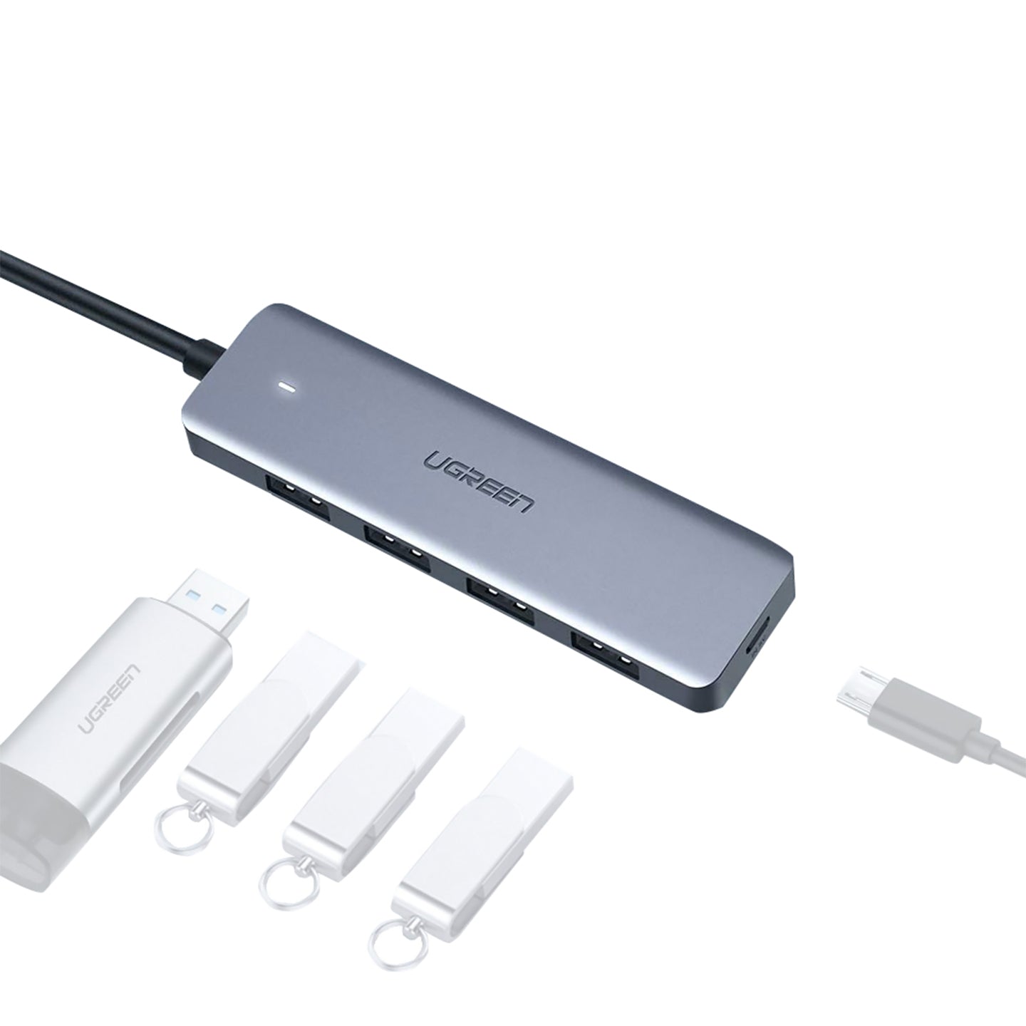 UGREEN USB 3.0 4-Port Hub with USB-C Power Supply, 5Gbps Data Transfer Speed with OTG Function for PC Desktop Computer Laptop Smartphone | 70336