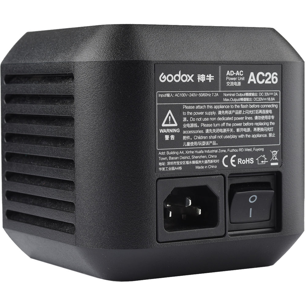 Godox AC26 Power Unit AC Adapter Charger Max 60Hz 2.7A for AD600Pro Witstro Outdoor Flash with On/Off Switch for Studio Lighting Equipment