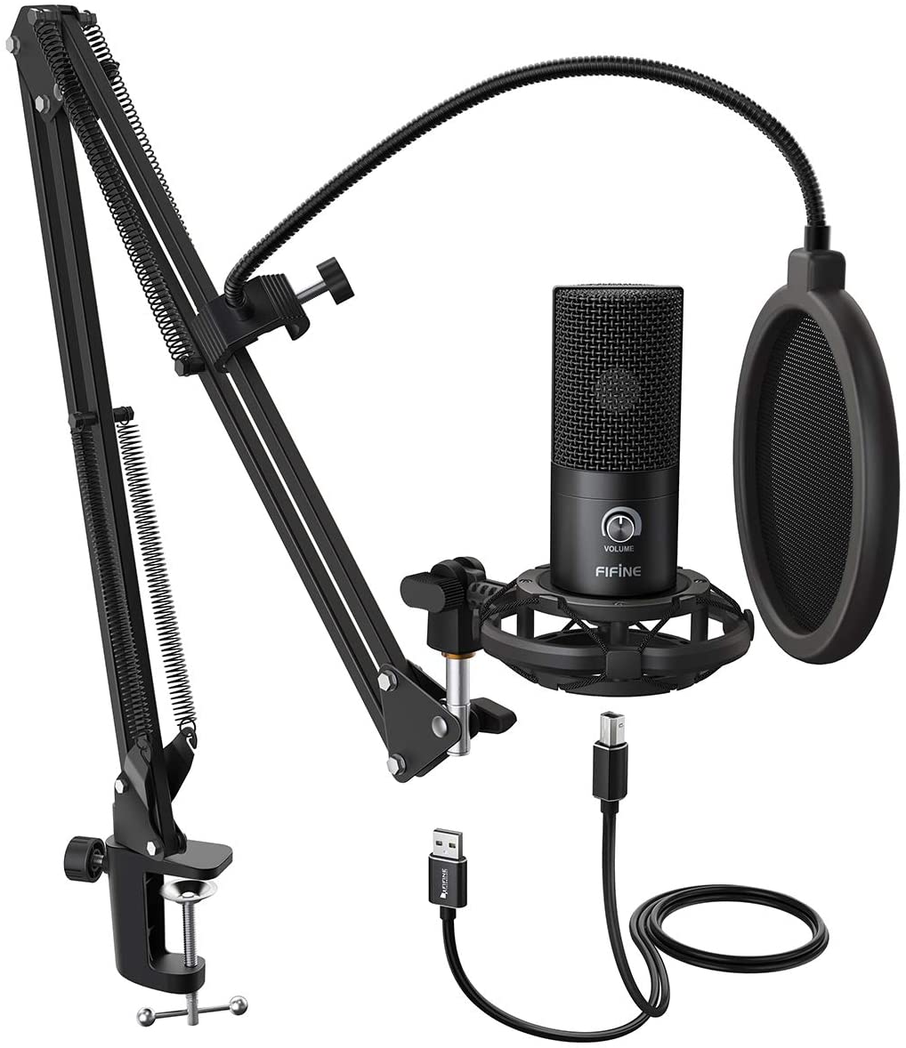 FIFINE Gaming PC USB Microphone, Podcast Condenser Mic with Boom Arm, Pop  Filter, Mute Button for Streaming, Twitch, Online Chat, RGB Computer Mic  for