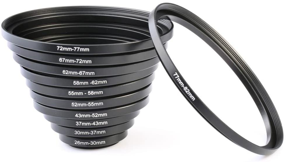 K&F Concept 11 in 1 Step Up Ring Set 26-30mm, 30-37mm, 37-43mm, 43-52mm, 52-55mm, 55-58mm, 58-62mm, 62-67mm, 67-72mm, 72-77mm, 77-82mm