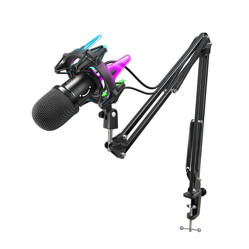 Fifine K651 USB Dynamic Cardioid Microphone Bundle with RGB Arm Shock Mount and Touch-Sensitive Button for Gaming, Recording, Live Streaming