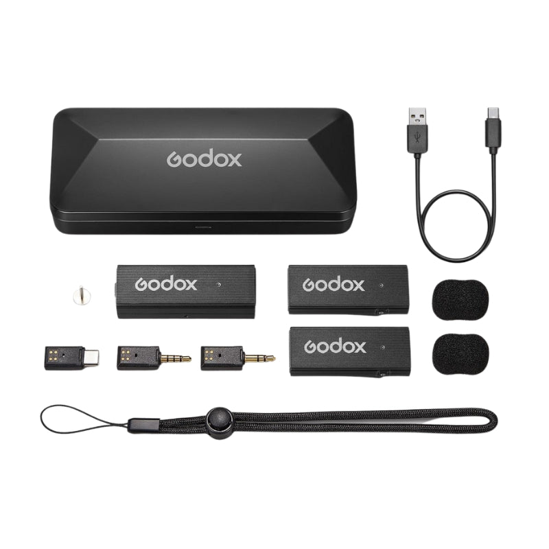 Godox MoveLink Mini Kit 2 UC Wireless Lavalier Microphone System (TX TX RX) with 328ft Wireless Range, Built-In Rechargeable Batteries and Charging Case for Cameras, iPhone and Android Smartphones (USB-C)