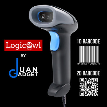 LogicOwl 1D 2D Laser Handheld QR Barcode Scanner with Stand Wired Bar Code Reader Automatic CMOS for Image Scanner, Screen Scan Support Plug and Play for Store, Supermarket and Warehouse Inventory