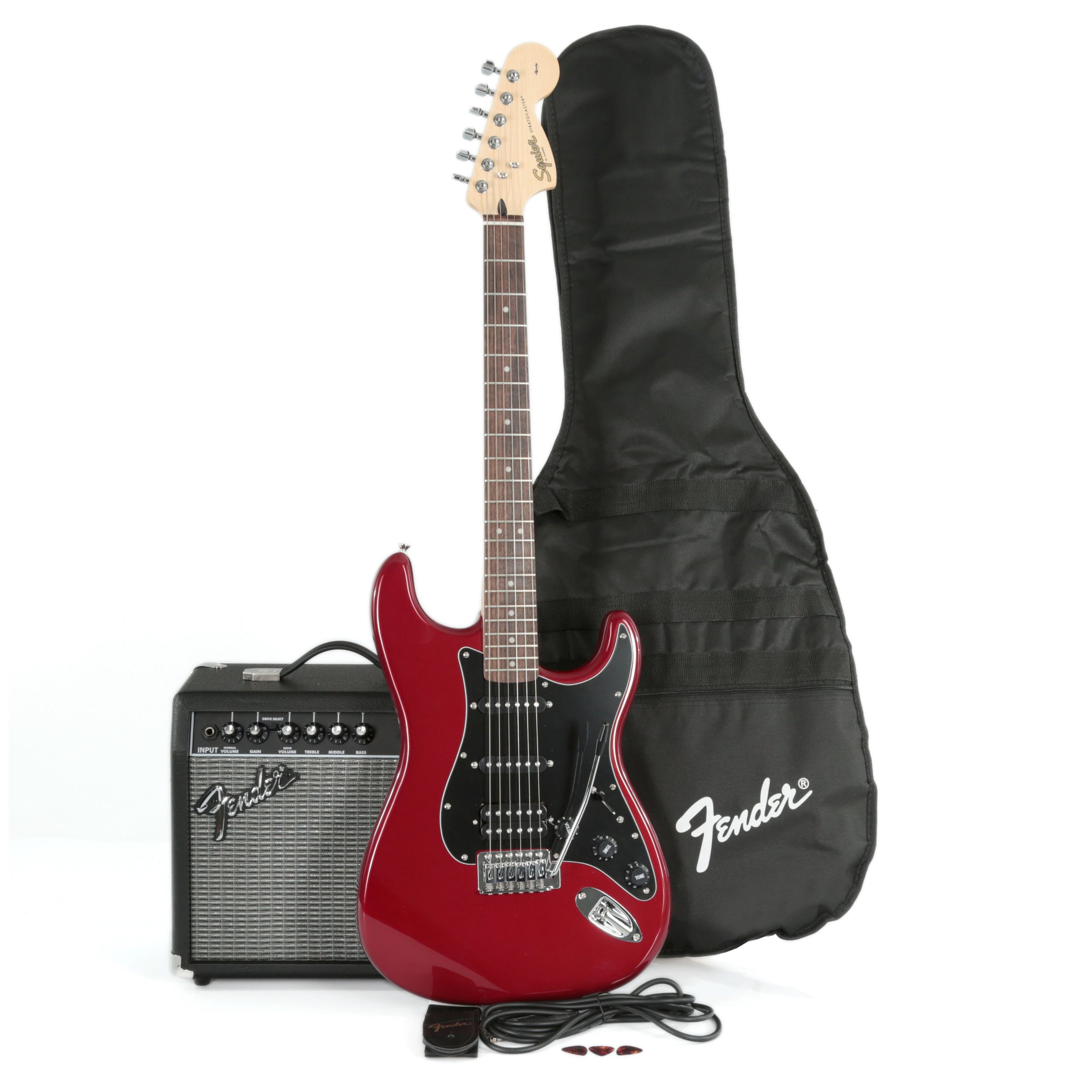 Squier Electric Affinity Strat HSS Pack in Candy Apple Red with – JG Superstore