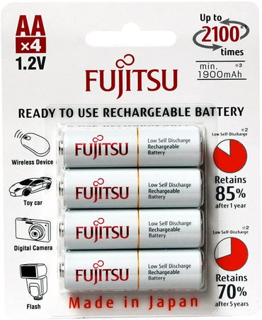 Fujitsu 1.2V 1900mAh Ready-to-use NiMH Low Self-Discharge Rechargeable | HR3UTC AA Battery Pack of 4