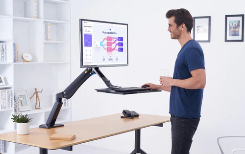 NB North Bayou NB40 22"- 32" with 15Kg Max Payload Sit and Stand Workstation VESA Monitor Desk Mount, Keyboard Tray and Gas Strut Full Motion Swivel Arm for LCD LED TV Television