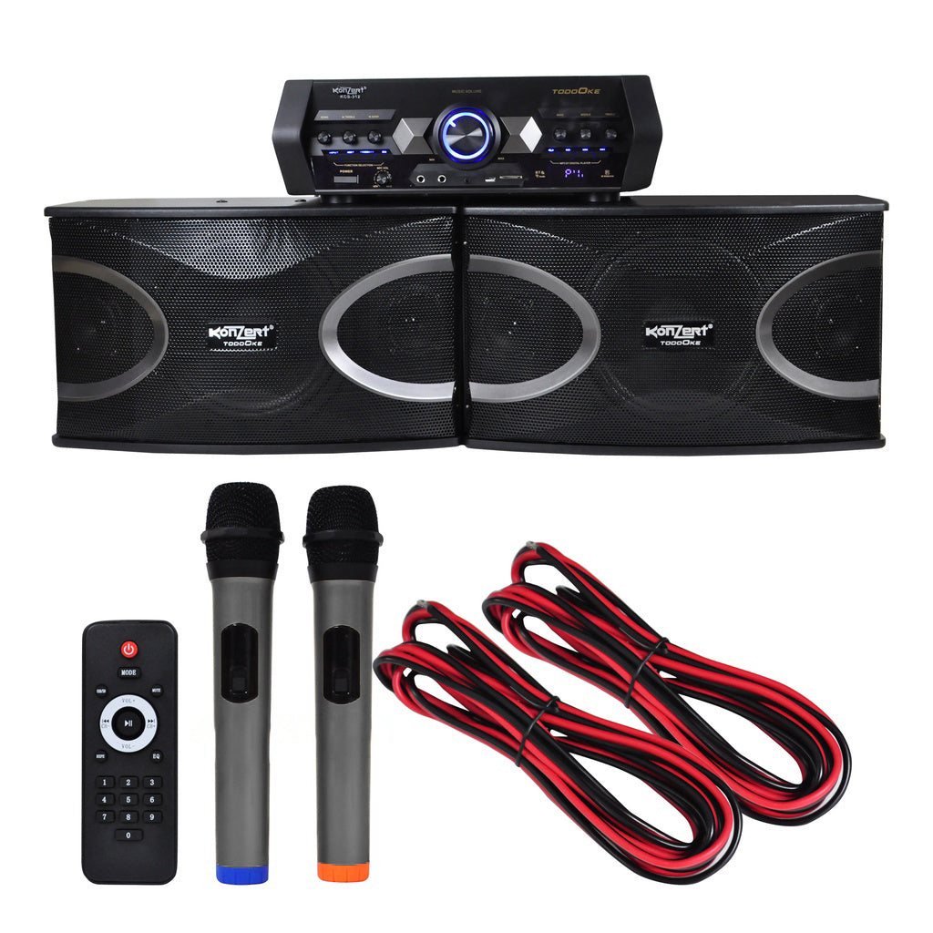 Konzert TodoOke KCS-312 3500W 10" 2-Way Woofer Micro Component Karaoke Speaker System (SET) with 2 Channel Output, Bluetooth, 2 UHF Wireless Mic / USB / SD Card Slot and FM Radio Tuner with RCA and 4 Mic Input and Remote Control