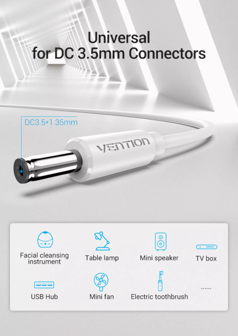 Vention USB Type A to 3.5mm x 1.35mm Barrel Jack with 5V DC Power Cable (0.5M, 1M, 1.5M) (White and Black) | CEXB, CEXW