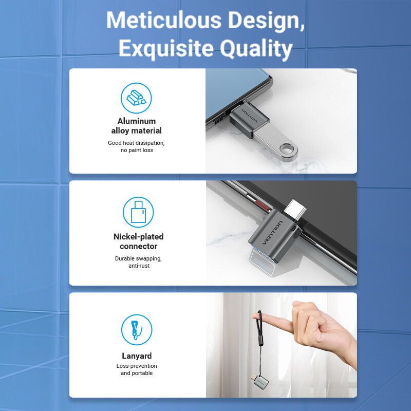 Vention USB Type C to USB 3.0 Adapter 5Gbps OTG Connector with Aluminum Alloy Shell (CDQH0)