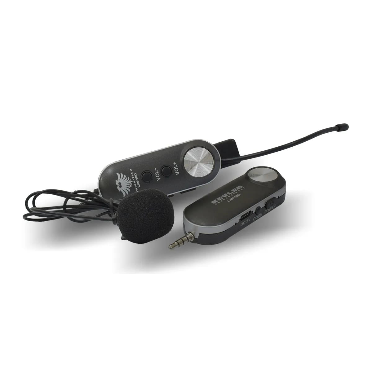 KEVLER LAV-100 Wireless Rechargeable Lavalier Microphone with 30m Max Broadcasting Range, 20 Selectable UHF Channel Frequencies and 400mAh Battery Capacity for Smartphones