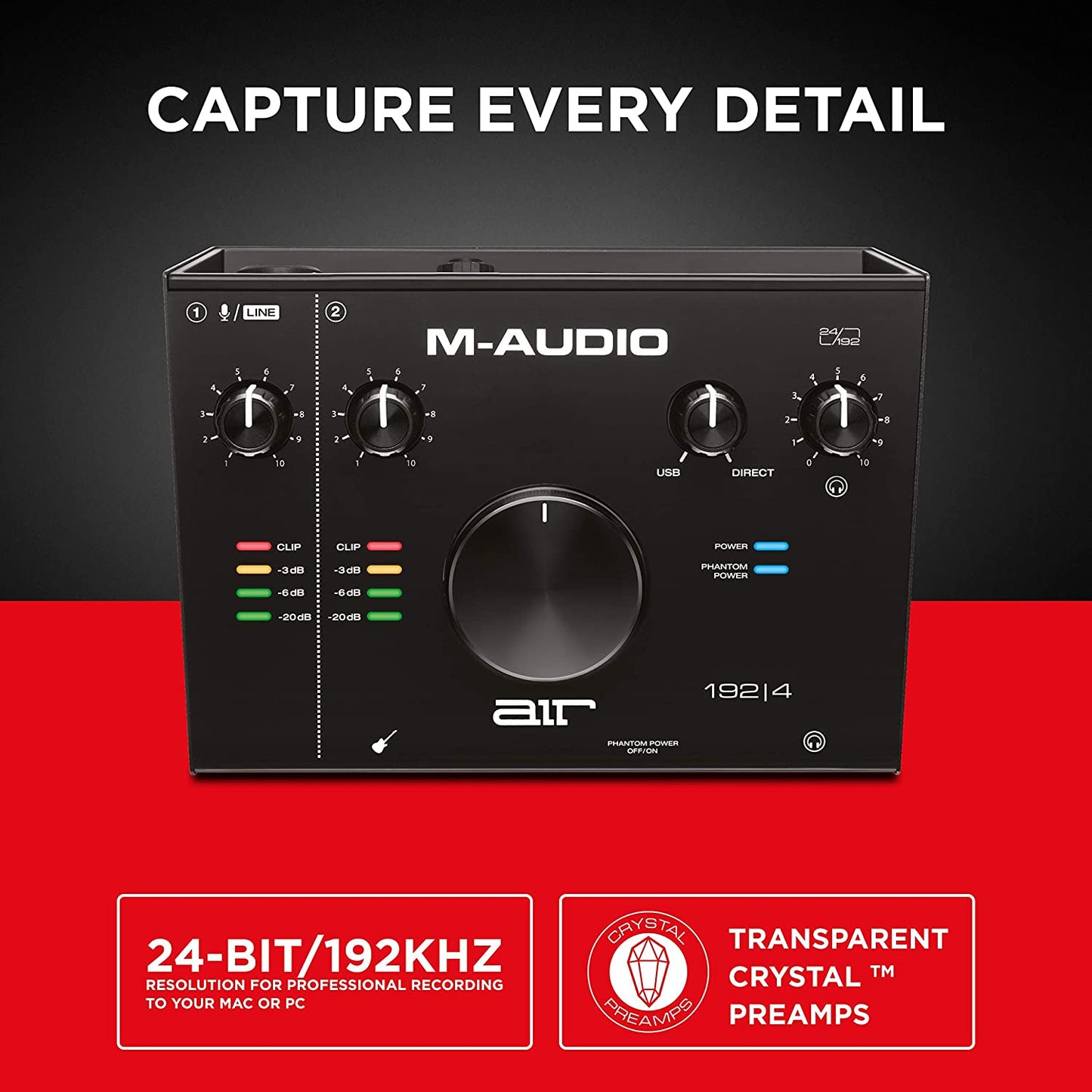 M-Audio AIR 192X4, 192 by 4, Desktop 2-In/2-Out 24/192 USB Type-C Audio Interface for Musicians, Solo Performers & Songwriters