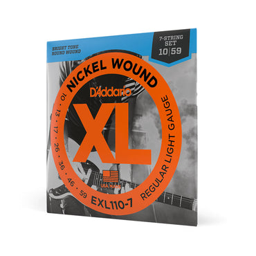 D'Addario XL Nickel Wound 10-59 Regular Light Electric Guitar Strings Set (EXL110-7) with Bright Tones (Light Gauge) for Musicians and Singers