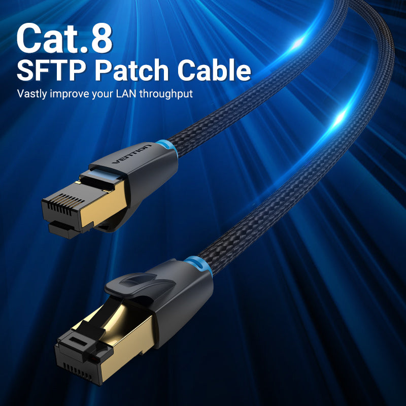 Vention CAT8 Ethernet 0.5M Cotton Braided Cable SFTP Patch 40Gbps 2000MHz Super Speed Lan Network Wire Cord for Internet Router PC Modem (IKG)