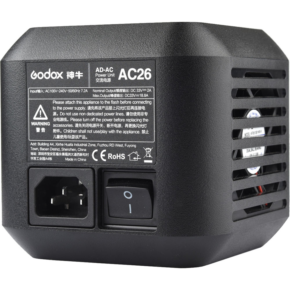 Godox AC26 Power Unit AC Adapter Charger Max 60Hz 2.7A for AD600Pro Witstro Outdoor Flash with On/Off Switch for Studio Lighting Equipment