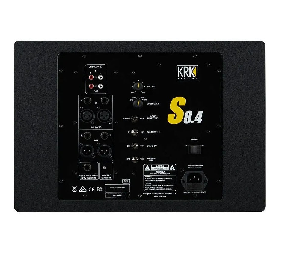 KRK S8.4 8-inch 109 Watts Powered Studio Subwoofer with up to 133Hz Frequency and Four Position Selectable Crossover Feature