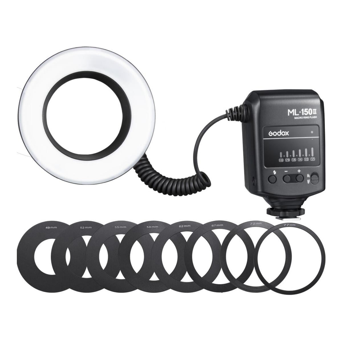 Godox ML-150 II Macro Ring Flash with 5800K Color Temperature, Lens Adapter Rings and Hot Shoe Mount for DSLR Cameras