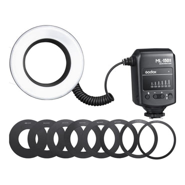 Godox ML-150 II Macro Ring Flash with 5800K Color Temperature, Lens Adapter Rings and Hot Shoe Mount for DSLR Cameras