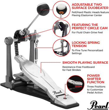 Pearl P1030 Eliminator Solo: Black Cam Single Bass Drum Kick Pedal with Footboard Powershifter Function