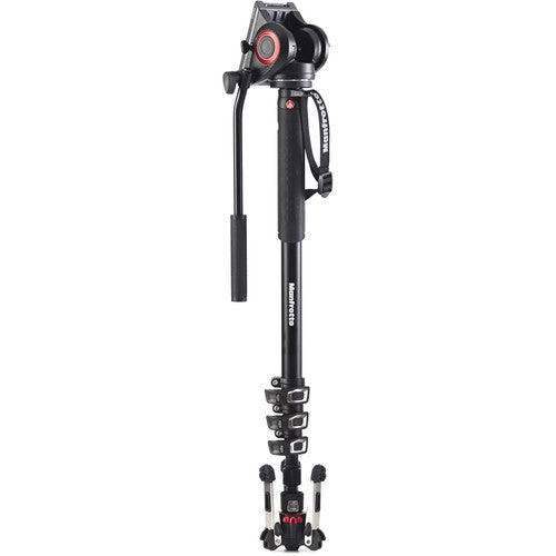 Manfrotto MVMXPRO500 XPRO 4 Section Video Monopod w Fluid Head & Fluidtech Base for Videographer, Filmmakers