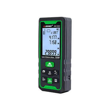 SNDWAY SW-100GT Laser Distance Meter Digital Rangefinder Green Laser with 100m Max Distance, IP54 Dust and Water Resistance, 850mAh Rechargeable Battery and 90° Electronic Level Angle Sensor for Single, Contact and Angular Measuring