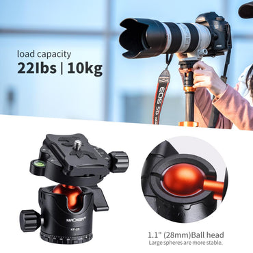 K&F Concept 173cm Ball / Fluid Head Carbon Fiber Tripod with Arca-Swiss Quick Release Plate, Detachable Monopod & 2-in-1 Tablet + Smartphone Holder for Cameras, Studio Lighting, Photography, Vlogging & Live Streaming
