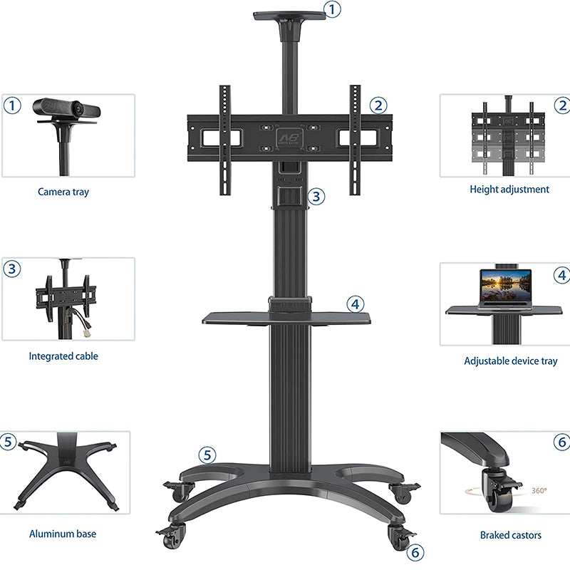 NB North Bayou AVF 32"- 65" with 35Kg Max Payload Mobile TV Cart with Wheels and Mount Support and Wheels for LCD LED Flat Screen TV Television | AVF1500