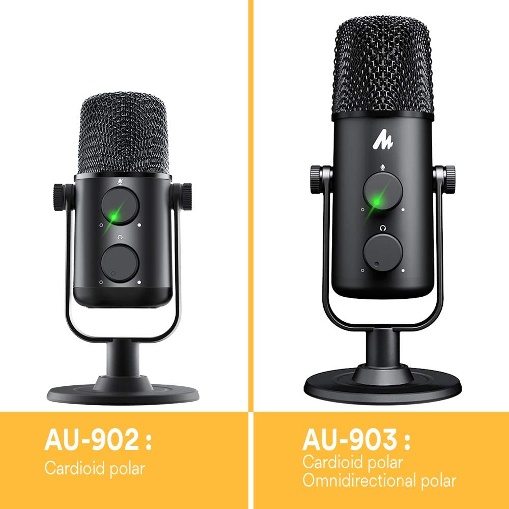 Maono AU-903 903 Computer Microphone Podcast USB Condenser Mic with Switchable Polar Patterns & Mute Button, Zero-Latency Monitoring, Plug and Play for Recording, YouTube, Podcast, Gaming, Skype, Videos