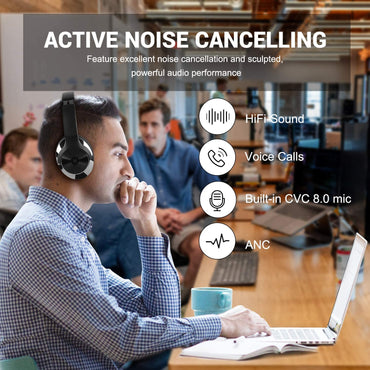 Oneodio A10 Bluetooth Active Noise Cancelling Headphones Wireless Over Ear for Travel, Office, TV, Mobile Phone