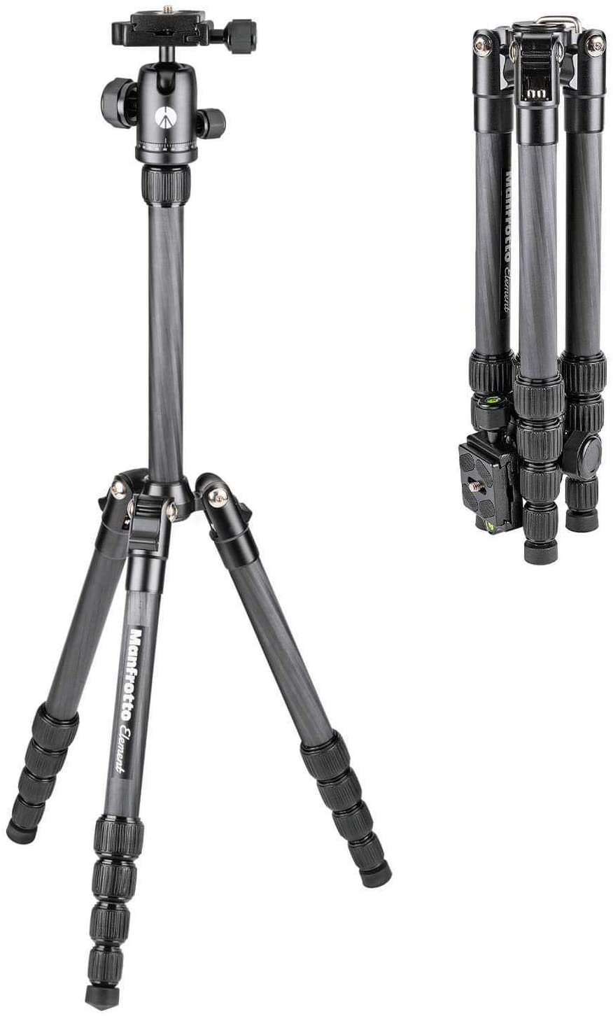 Manfrotto MKELES5CF-BH Element Carbon Fiber Aluminum Small Traveler Tripod for Photography, Vlogging (Black)