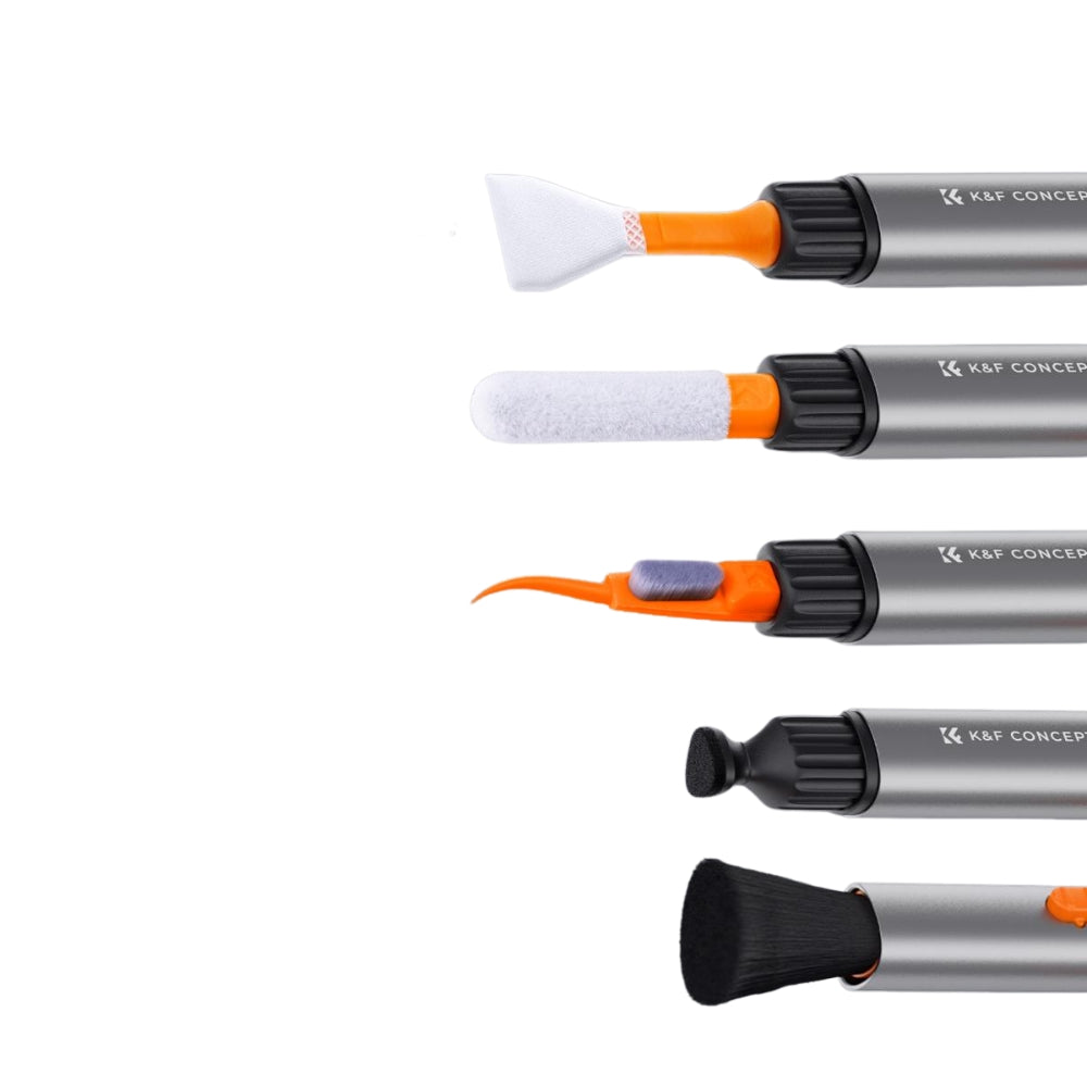 K&F Concept 5-in-1 Multifunction Cleaning Pen Set with APS-C Cleaning Swab, Flocking Sponge, Culler, Carbon Head and Brush for Cameras and Earphones | SKU-1975