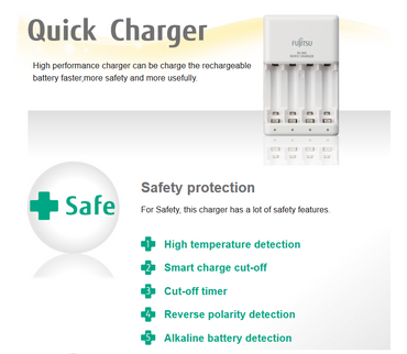 Fujitsu FCT344CEFX Ni-MH Battery Quick Charger for AA and AAA Kit with Fujitsu AA 1.2V 1900mAh Rechargeable Batteries