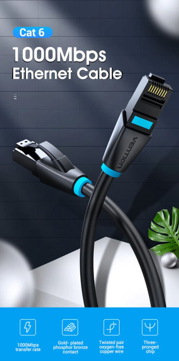 Vention CAT6 Ethernet 2M Round Cable UTP Patch 1000Mbps LAN Network Wire Cord for Internet Router PC Modem