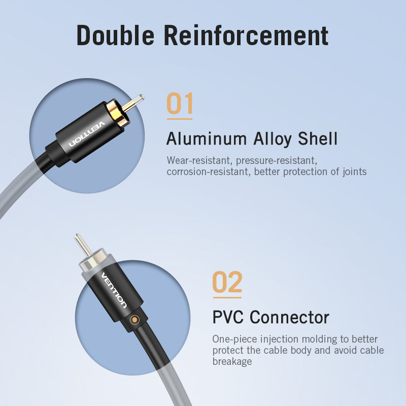 Vention RCA 2M Male to Male Coaxial Audio/Video Cable Gold-plated for Smart TV, Stereo, Amplifier, Blu-ray Machine, DVD Player and Set Top Box (VAB-R09)