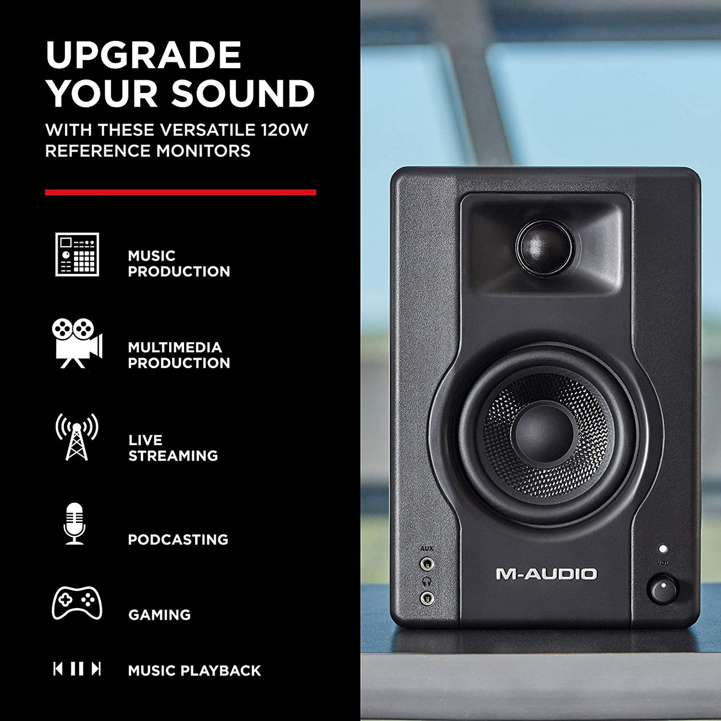 M-Audio BX4 120-Watt Powered Desktop Computer Speakers / Studio Monitors for Gaming, Music Production, Live Streaming and Podcasting (Pair)