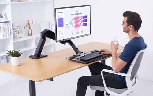NB North Bayou NB40 22"- 32" with 15Kg Max Payload Sit and Stand Workstation VESA Monitor Desk Mount, Keyboard Tray and Gas Strut Full Motion Swivel Arm for LCD LED TV Television