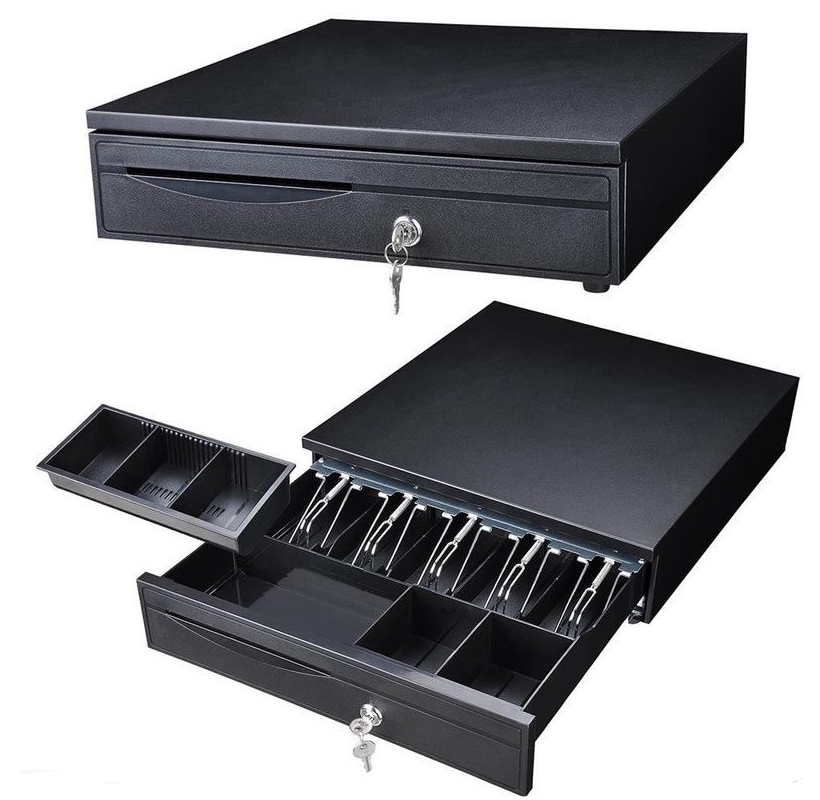 LogicOwl OJ-405B Full Metal Cash Register Drawer Box for POS Printers RJ11 | 5 Bill, 5 Coin Tray, 1 Detachable Coin Tray with 2 Keys